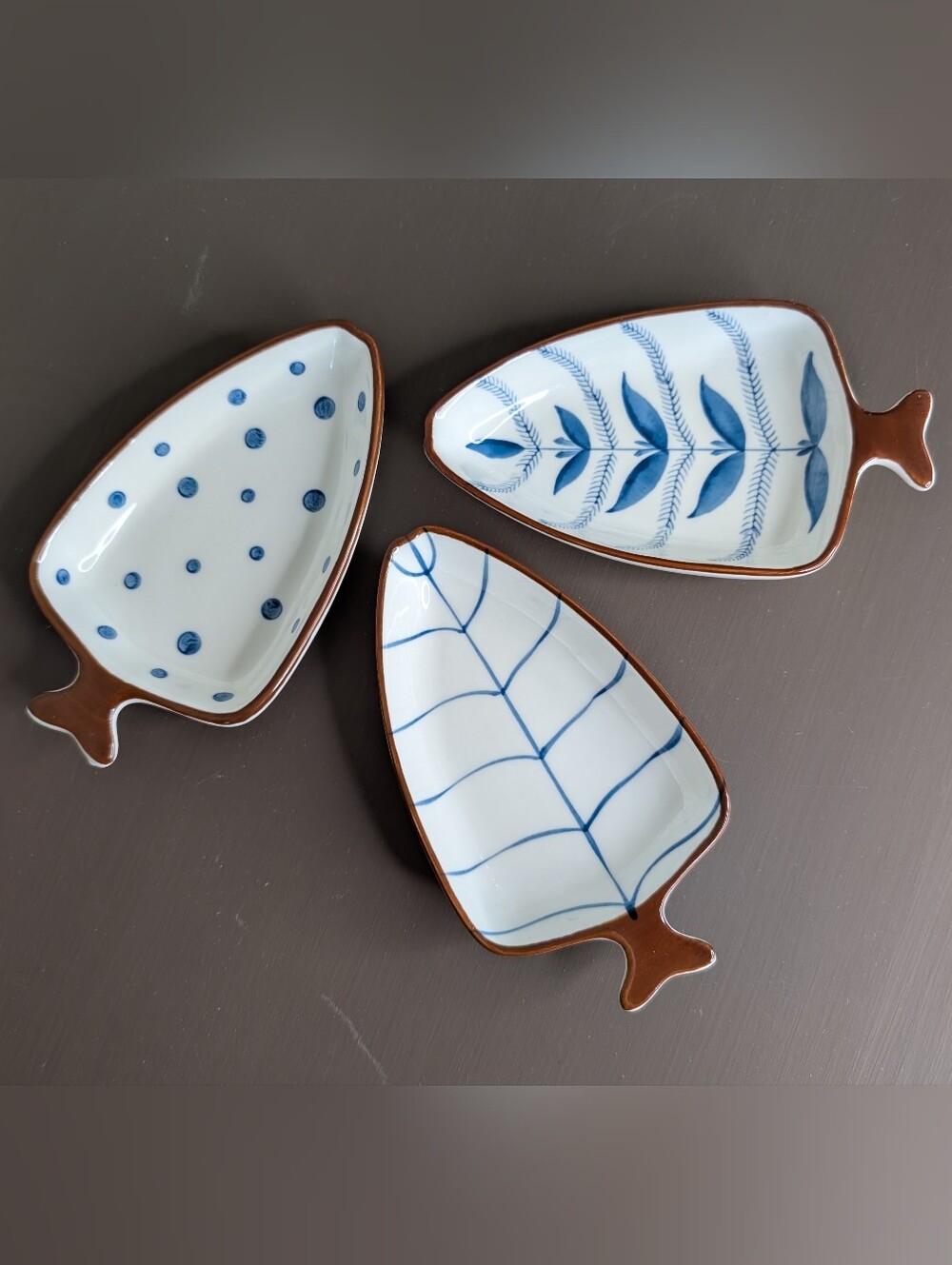 Blue Leaf Pattern Ceramic Trinket Dishes - Unbranded